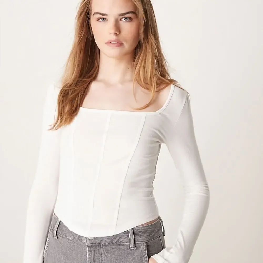 H&M White Square Neck Corset Bodysuit
